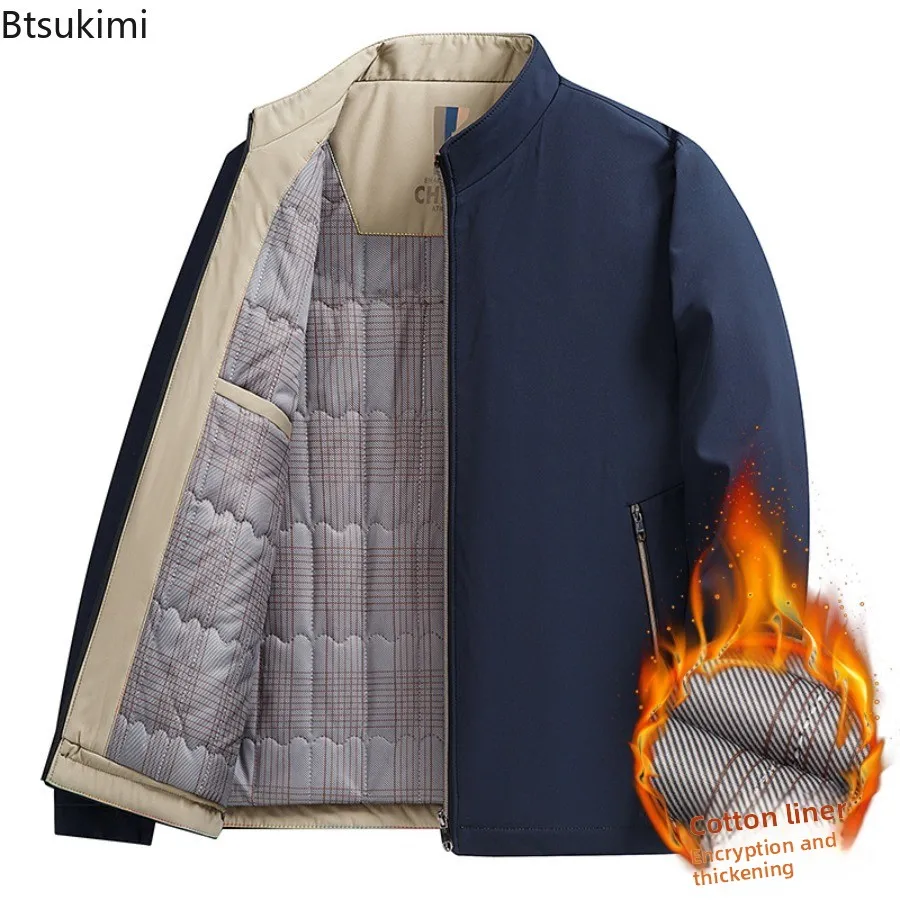 

Men's Zipper Stand Up Collar Casual Warm Cotton Parkas Winter Clothing Warm Jacket with Cotton Lining Solid Color Parkas Male