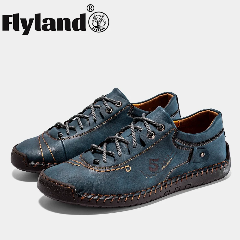 FLYLAND Fashion Men Loafers 2023 Newest Outdoor Handmade Genuine Leather Casual Shoes Soft Flats Men Sneakers Plus Size 48