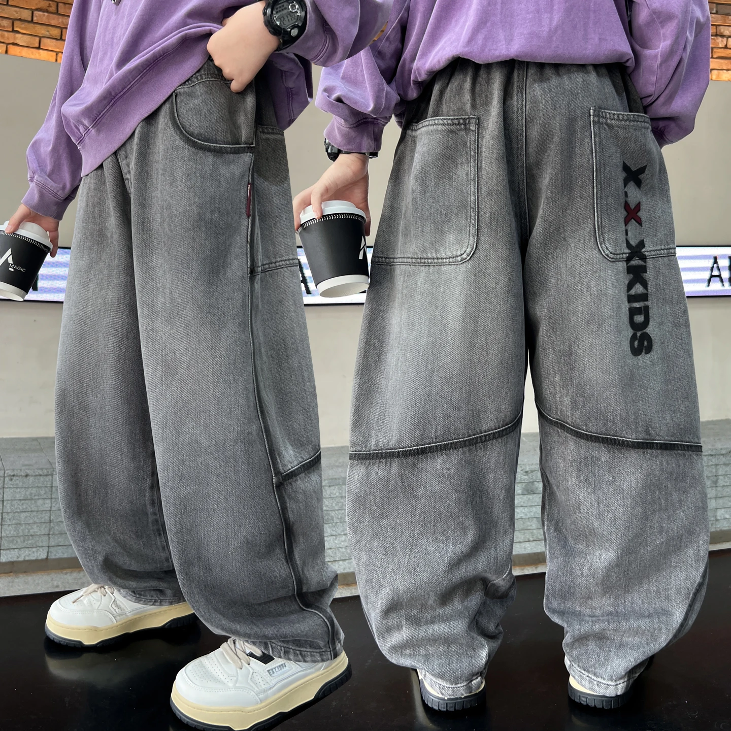 

Boys Loose Jeans With Side Pockets Teen Boys Denim Teenage Trousers With Letter Design Toddler Cool Gray Jeans Toddler Age 4-14Y