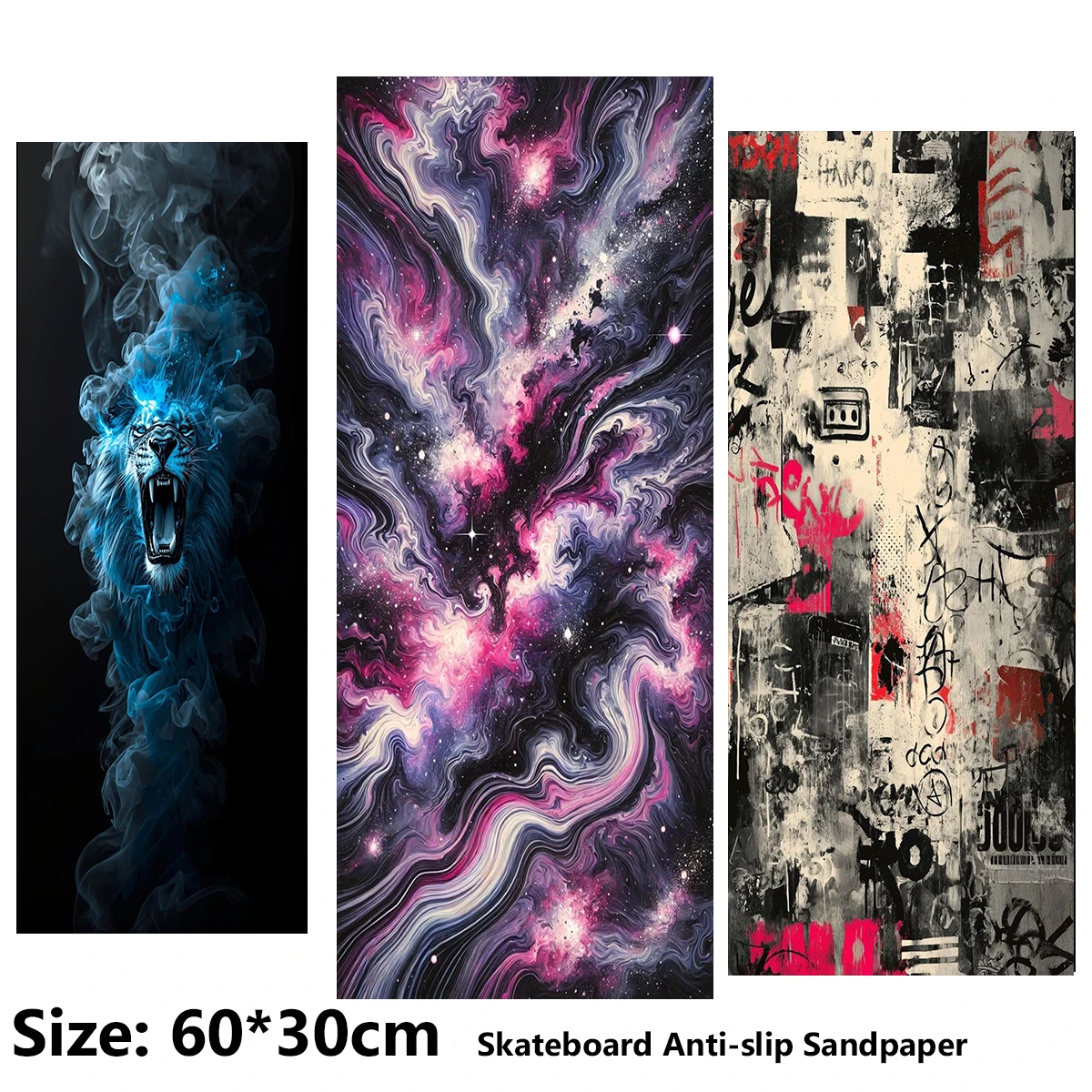 ElecStric Scooter Anti-slip Sticker Sandpaper Skateboard Grip Tape Sheet 60*30cm Lion and Starry Sky Street Graffiti Pattern
