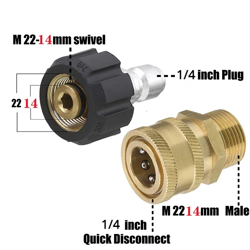 

Pressure Washer Adapter Set Quick Connect Kit Metric M22 14Mm to 1/4 inch Female Swivel To M22 Male Fitting 5000 Psi