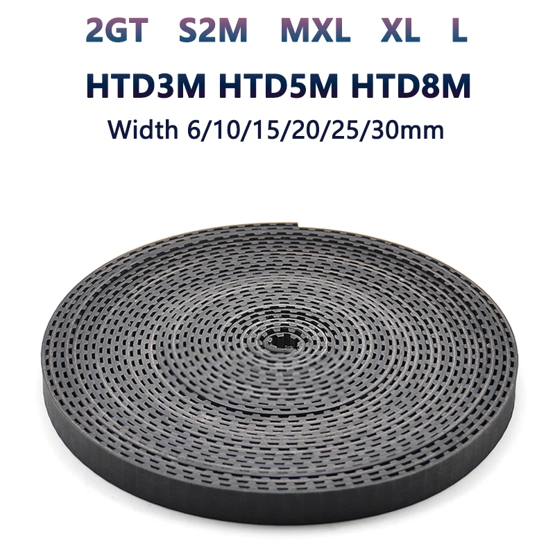 

2GT S2M MXL XL L HTD3M HTD5M HTD8M Black Rubber Open Synchronous Timing Belt Width 6/10/15/20/25/30mm 3D Printer Parts