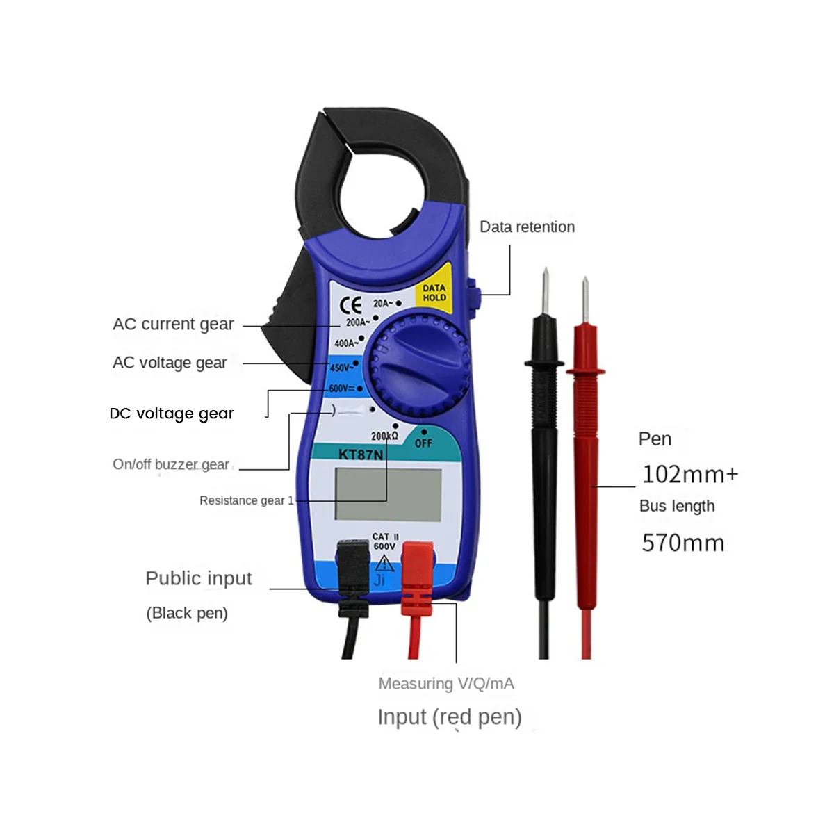 KT87N Digital Multimeter Amper Clamp Meter Pincers AC/DC Current Voltage Tester Frequency Counter Power Meter Test