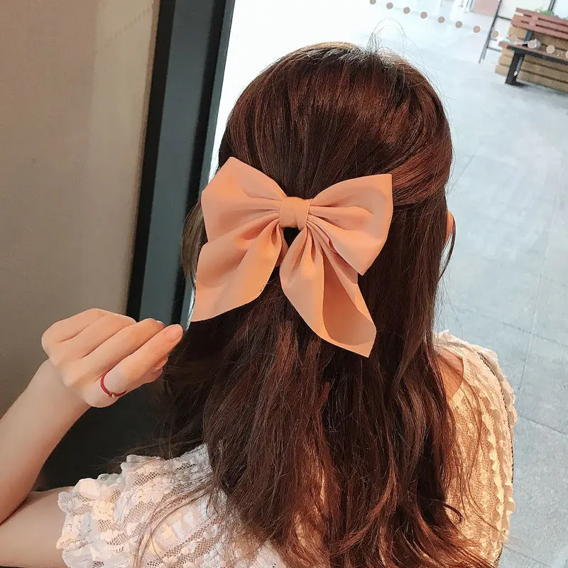 Sweet Bow Hairpins for Women Solid Color Bowknot Hair Clips Satin Butterfly Barrettes Duckbill Clip Girls Hair Accessories image 3