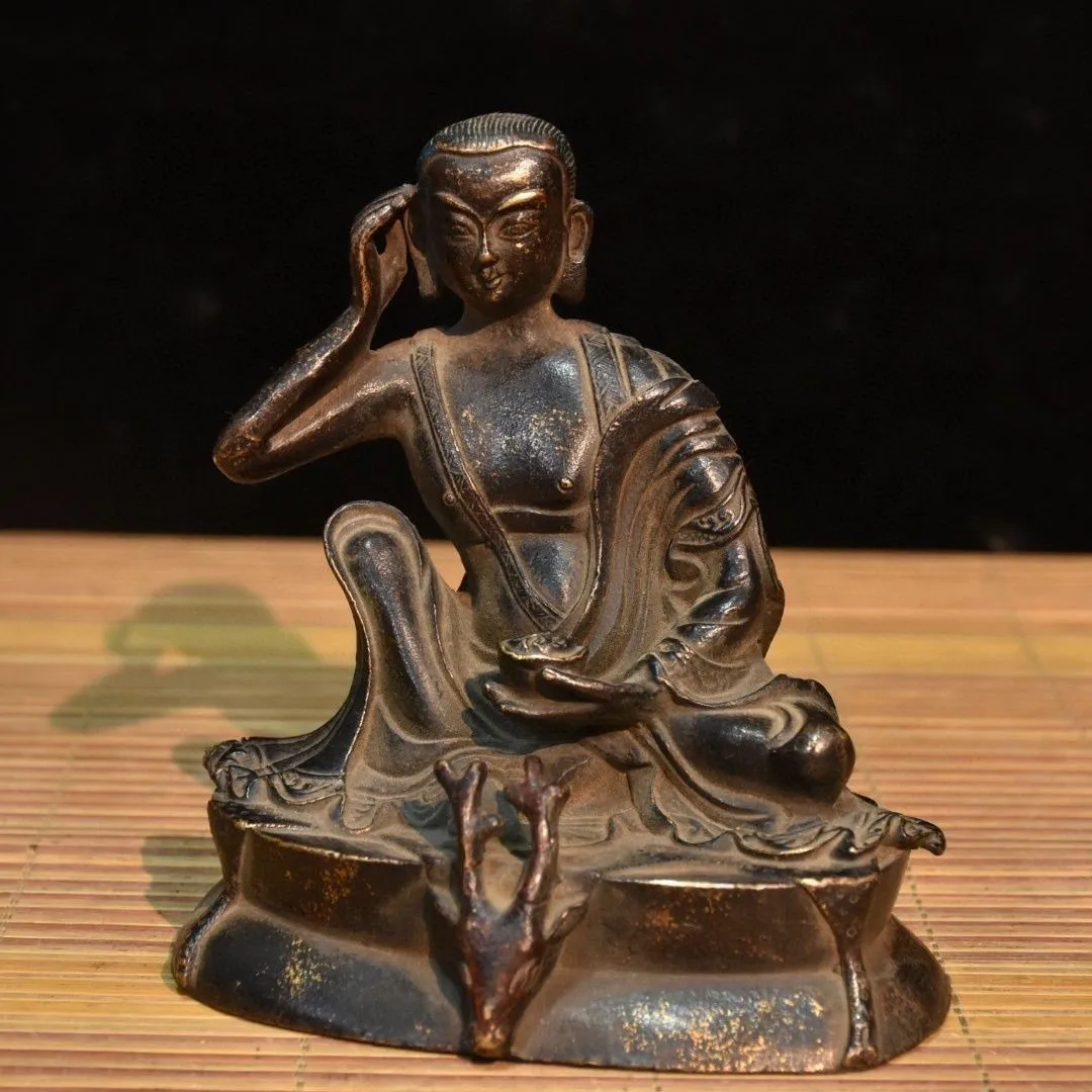 Antique Milarepa Millerji Buddha Ascetic Buddhism Old Bronze Statue (1040～1123)