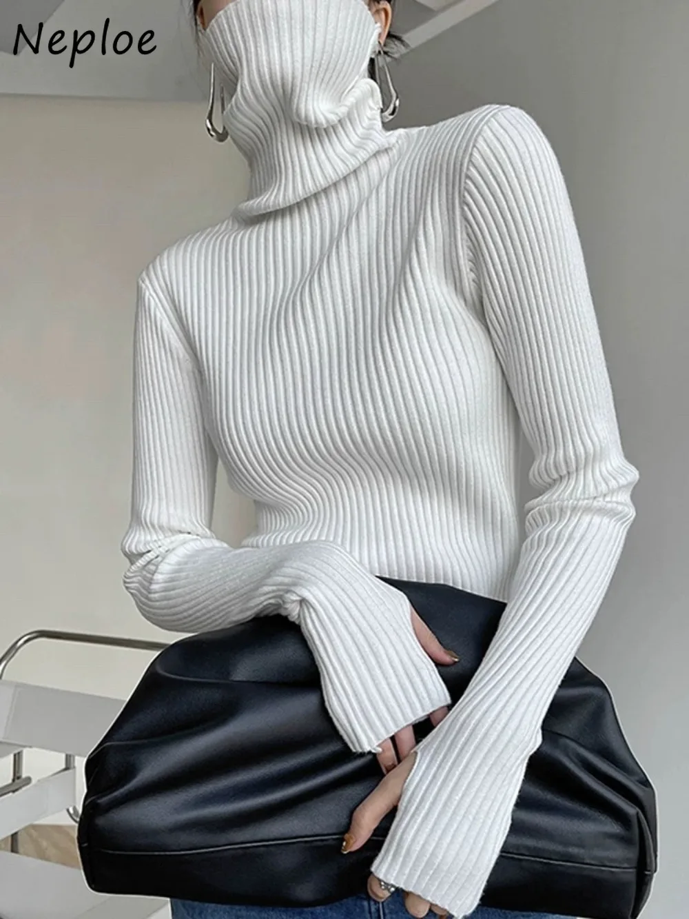 Neploe Turtleneck Slim Long Sleeve Knit Undershirt All-match Bottom Streetwear Y2K Sweaters Inside Elegant Tops Commuter Mujer