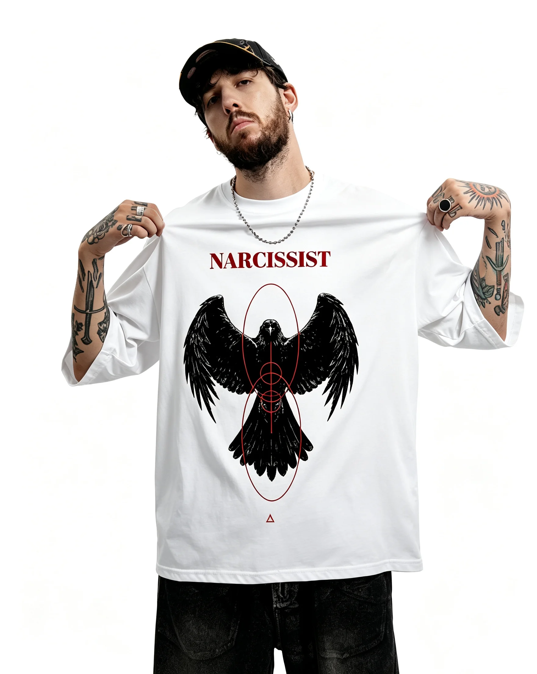 Y2K Hip Hop Loose Tops Casual Graphic T-shirt T Shirt Gothic Raven Print White Tee Summer Cotton O-neck Short Sleeve Streetwear