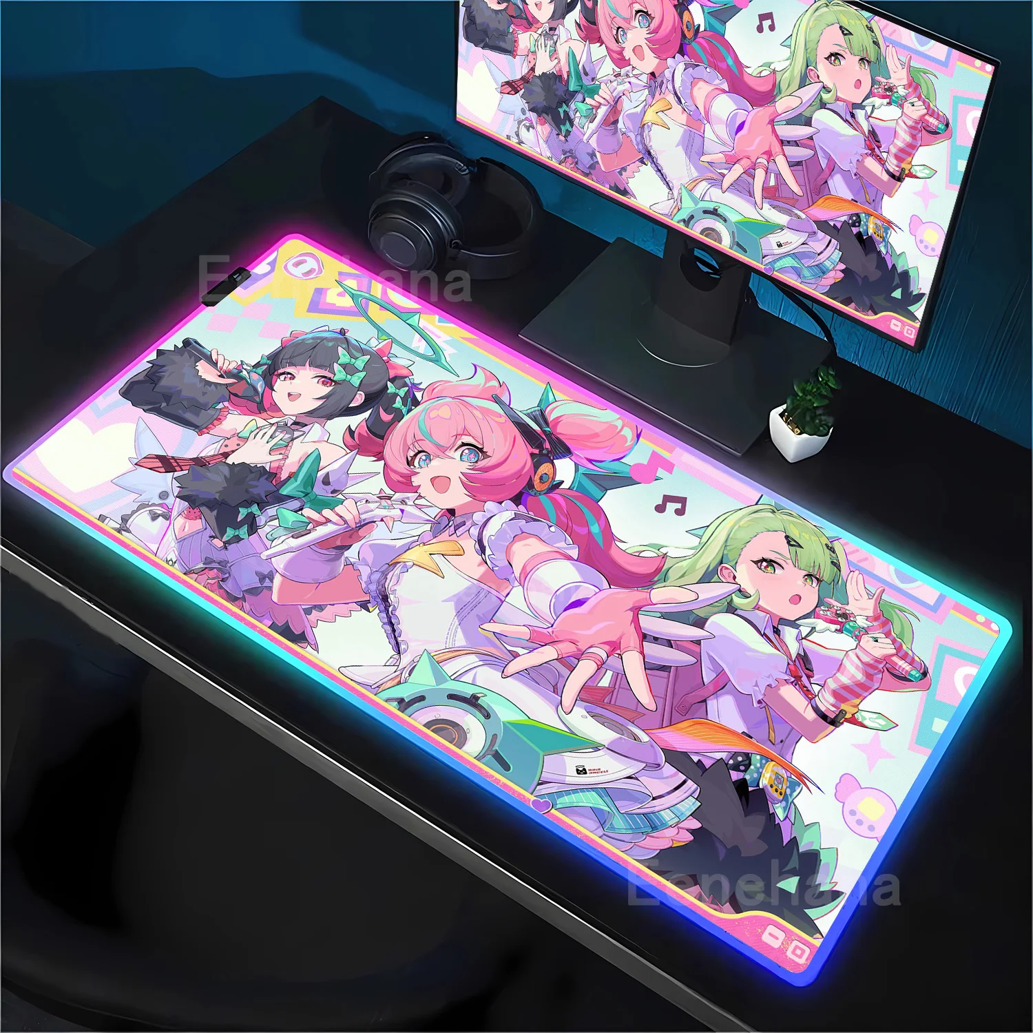 

Коврик для мыши RGB Sunna Zenless Zone Zero ZZZ Game Kawaii Anime Girl Gaming с HD-печатью, LED-подсветкой, оверлоком и подсветкой, XXL, для рабочего стола