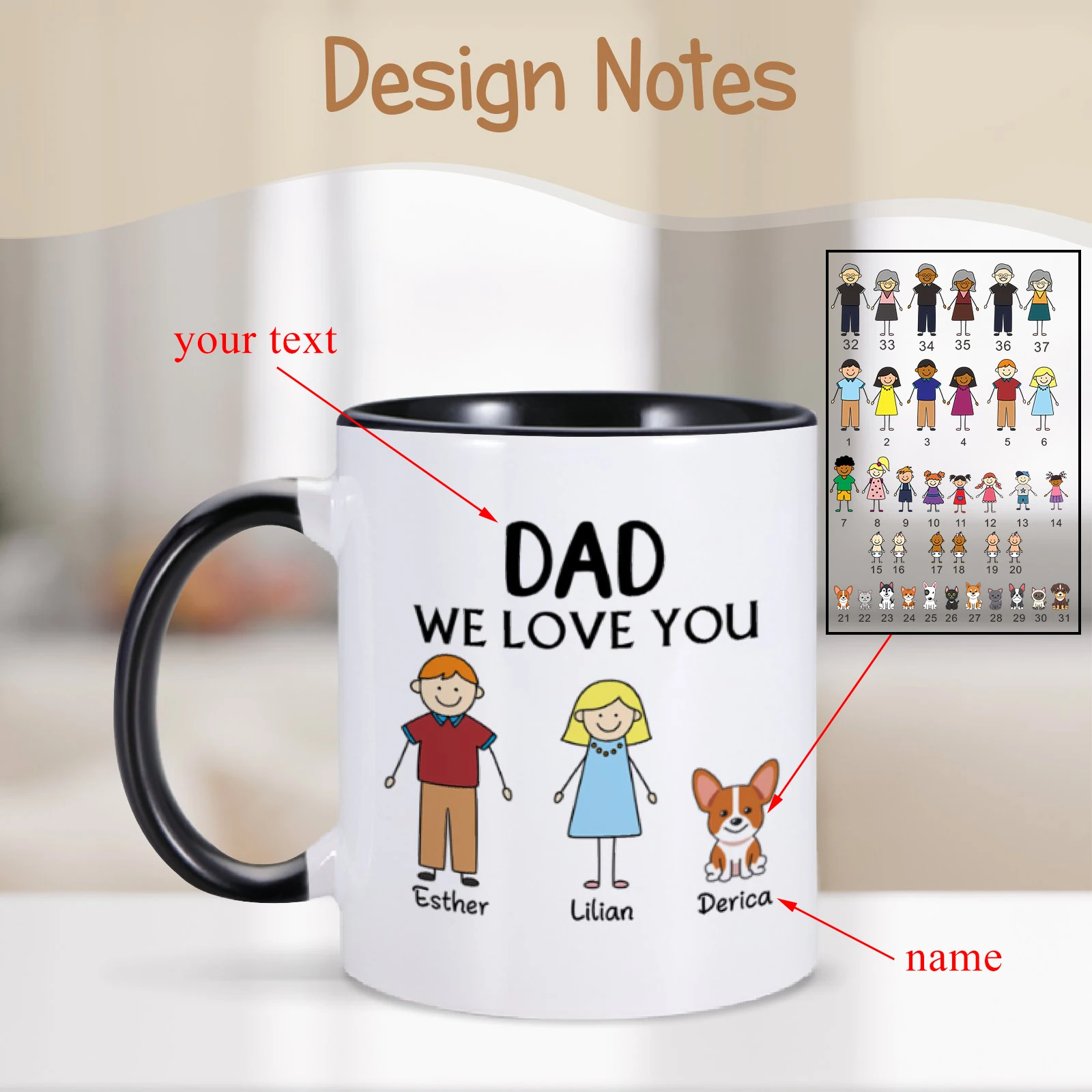 Personalized Dad Mug Fathers Day Gift From Daughter Son Wife Home Coffee Mugs 11 Oz Tea Cup Custom Name Cups for Family Mom Papa