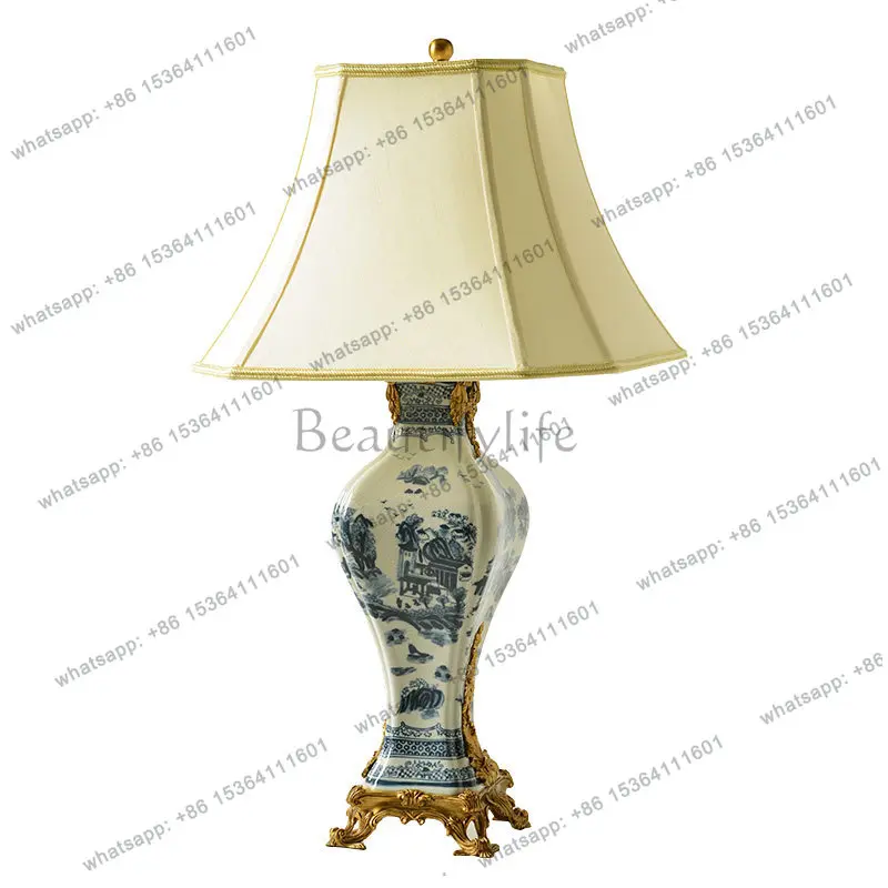 

European home jewelry ornaments New Chinese blue and white ceramics with copper living room sofa edge bedroom handicrafts