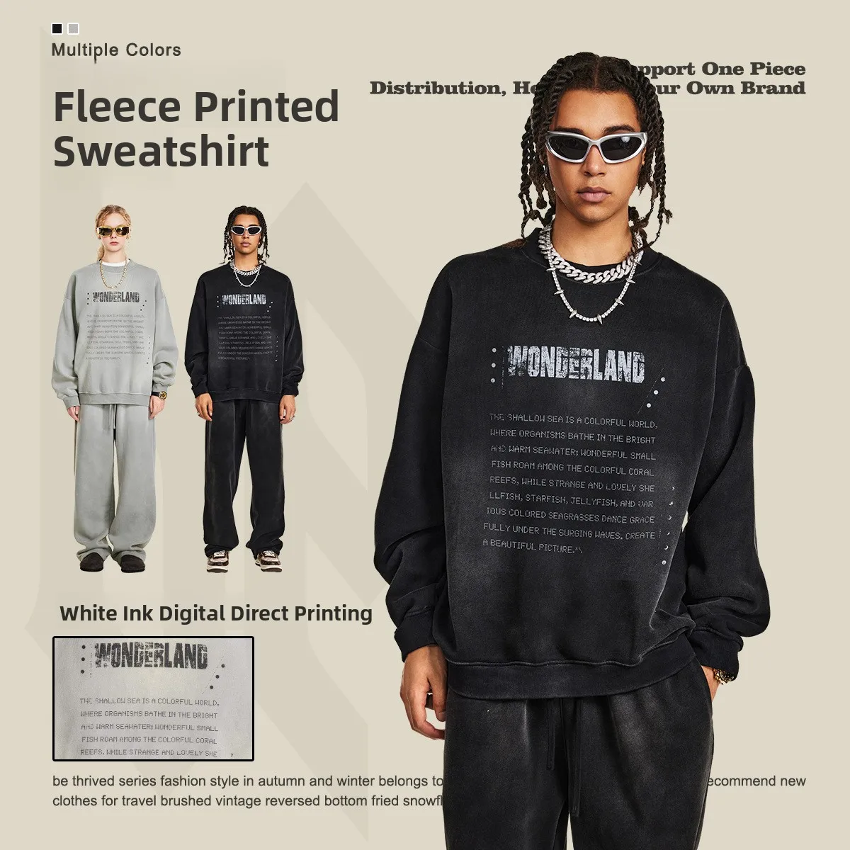 

Men's Oversized round Ne Fce Lined Hoodie Vintage Letter Print Comfortable Cotton Sweatirt for Early Autumn