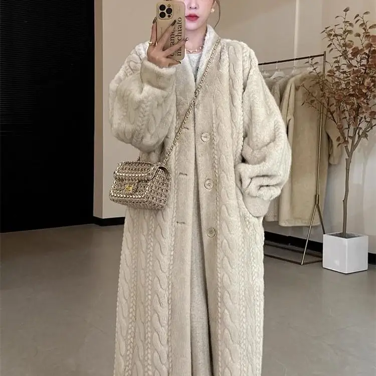 

plus Size Faux Fur Coat Women Winter Loose Lazy Sle Thiened Open Cardigan Coat Korean Version Large Size Outerwear