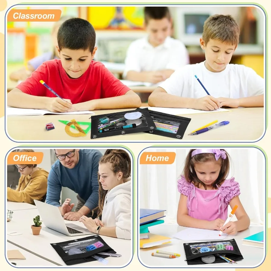 Shemira peil bolsa para 3 anel fichário peil bolsa com zíper suave janela clara peil caso para pasta zíper peil malotes