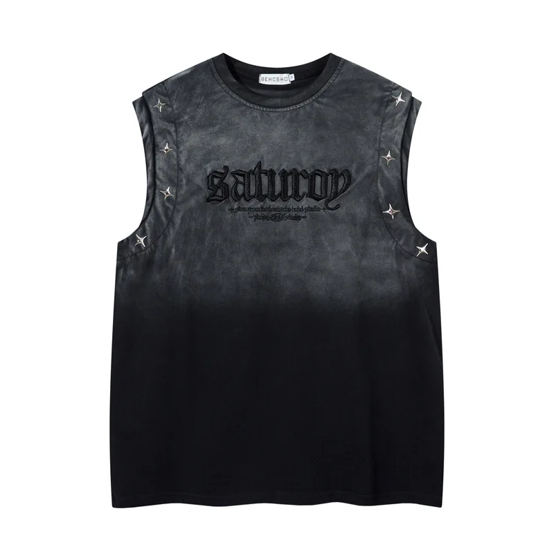 

Мужские модные негабаритные топы в стиле хип-хоп с вышивкой, летние жилеты Y2K, летние топы с короткими рукавами для мужчин