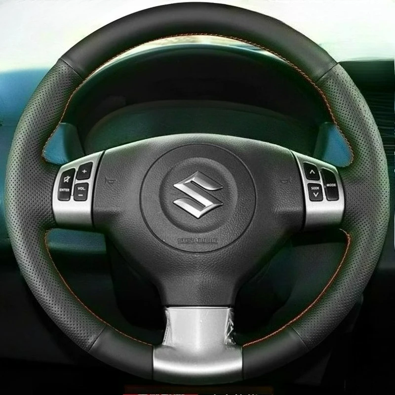 Hand-stitched renovation wear-resistant Non-slip black Leather car steering wheel cover For Suzuki SX4 Alto Old Swift Opel Agila