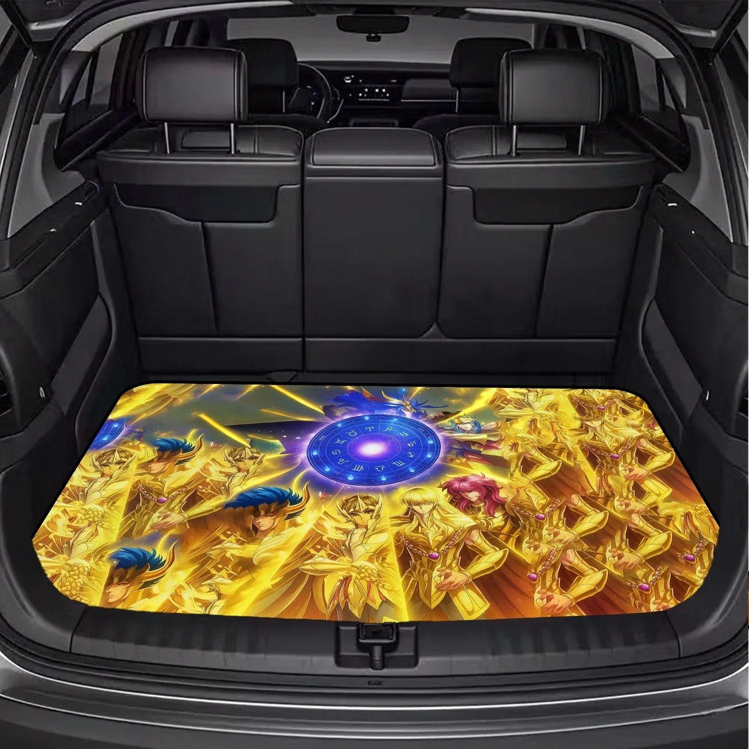 Car Trunk Mat, Gold Saint Seiya Anime Character Zodiac Wheel Print Cargo Liner, Non-Slip Rear Trunk Protector, Car decor, Car Accessories, Interior Decoration Mat, Universal Fit For SUV Sedan Truck, Classic