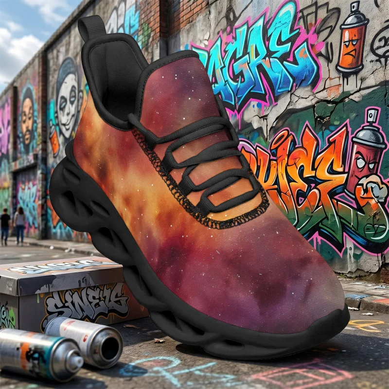 

Ladies Men's wide-fit sneakers and loafers - Deep Space Galaxy Color Scheme，Breathable fabric upper and cushioned sole，Lace-up r