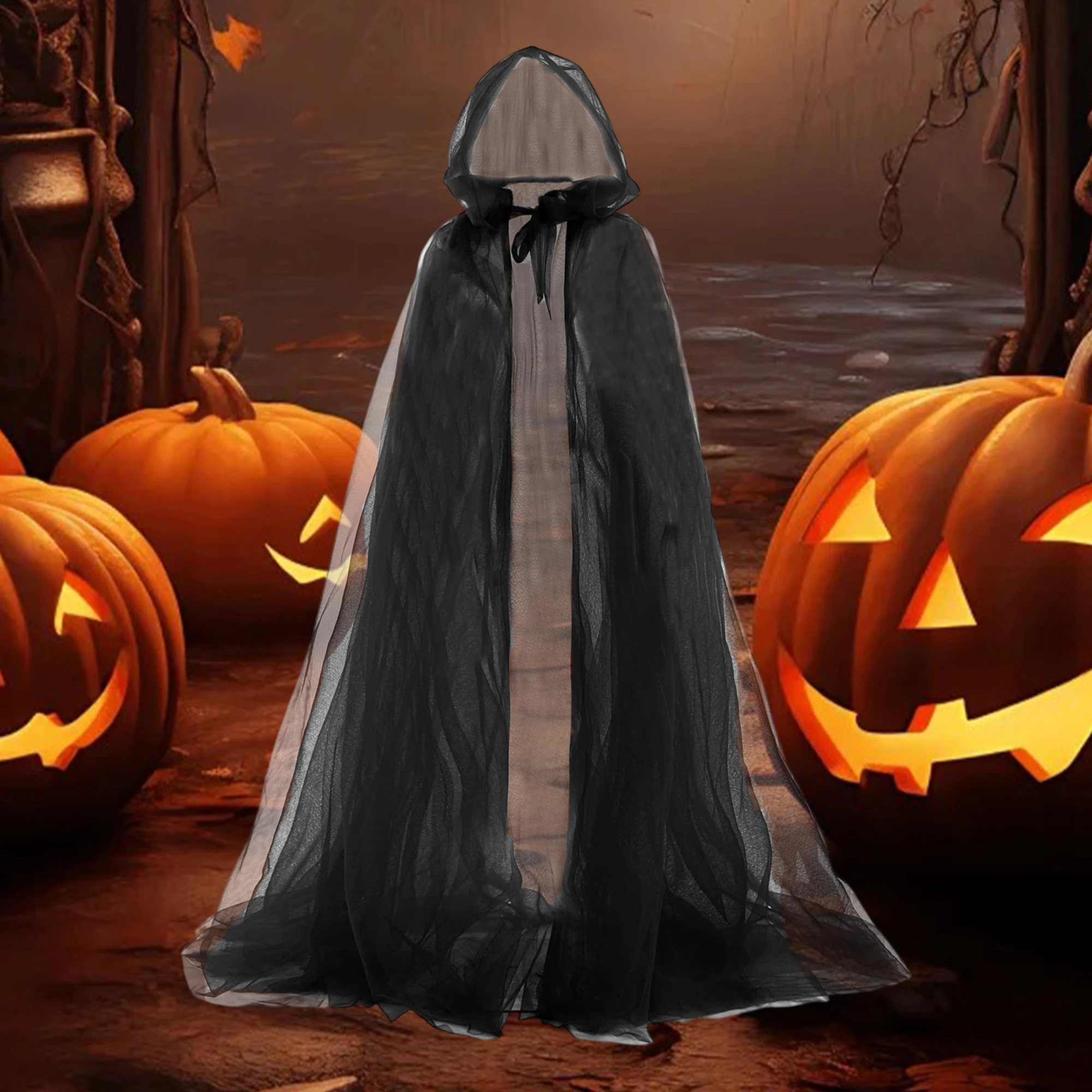 Geheimnisvoller Sensenmann-Umhang für Kinder, schwarz-weißes Halloween-Kostüm, Kapuzenrobe für Jungen und Mädchen