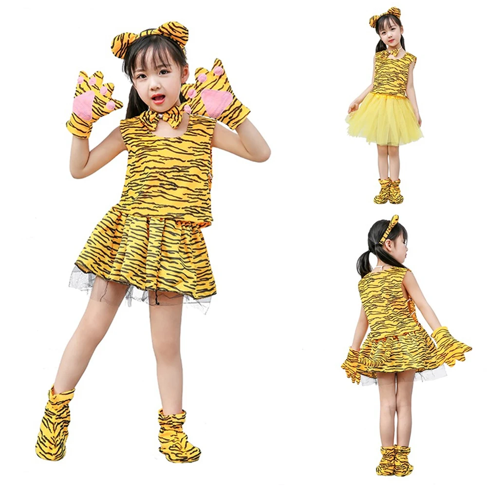 Costume de Cosplay de ixd'Anniversaire pour Enfant, Robe Tutu avec Chaussures, Queue, Gants, Tigre, Halloween