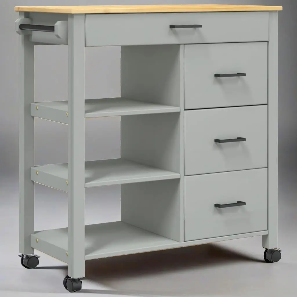 MONZA Kitchen Trolley - Solid Pine Wood, 33.1x15.7x35.4 Inches, Versatile Storage & Stylish Design