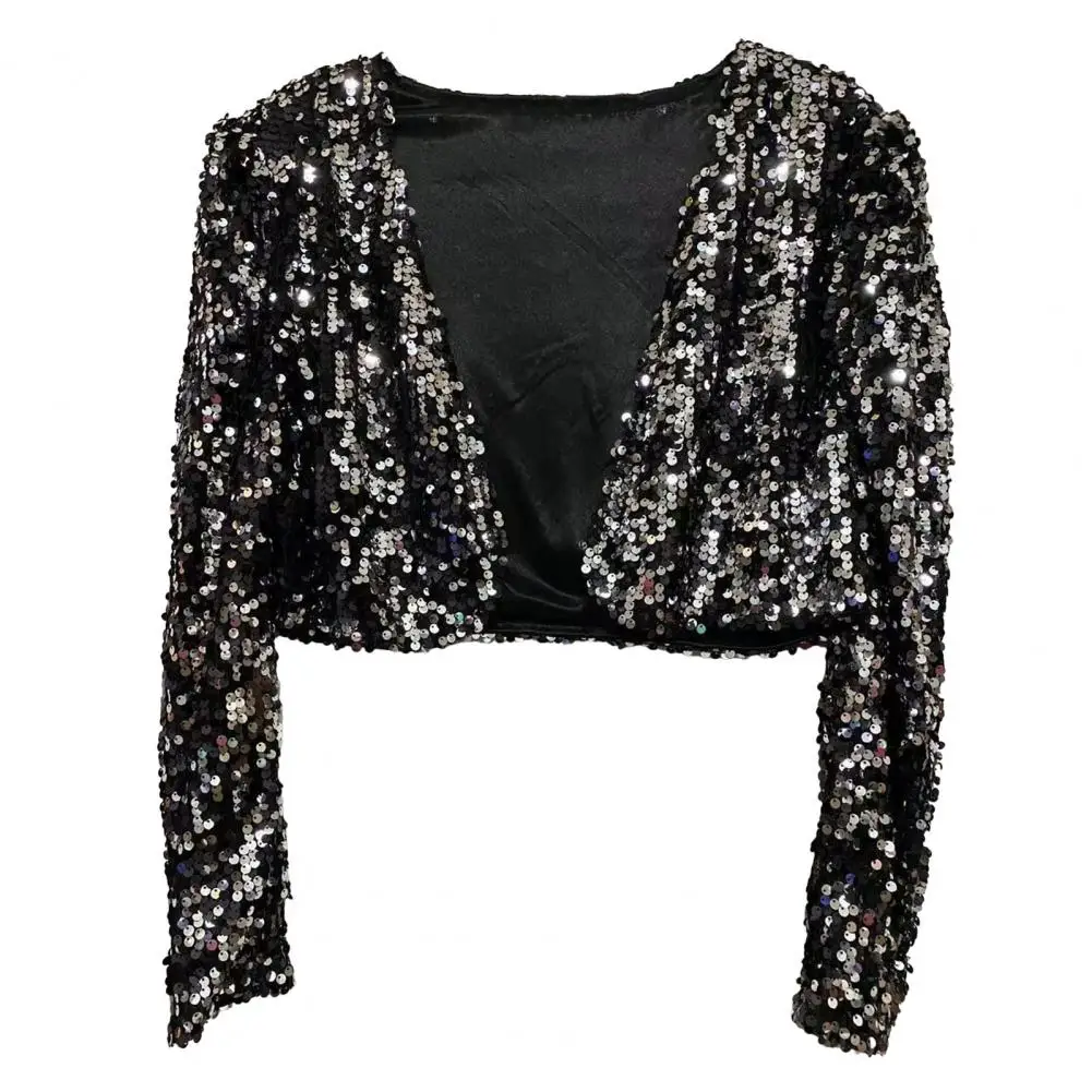 Super Soft Stylish Glitter Short Style Jacket Outwear Spring Autumn Female Jacket Sequins for Daily Wear