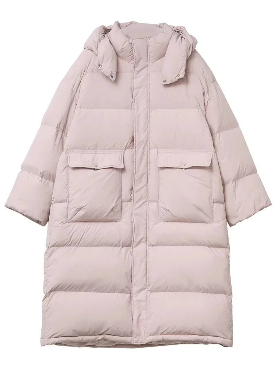 CHIC VEN Koreanische Frauen Daunenmäntel Lose Feste Neue 90 Weiße Ente Unten Mit Kapuze Winddicht Lange Weibliche Puff Unten Jacke Winter 2025