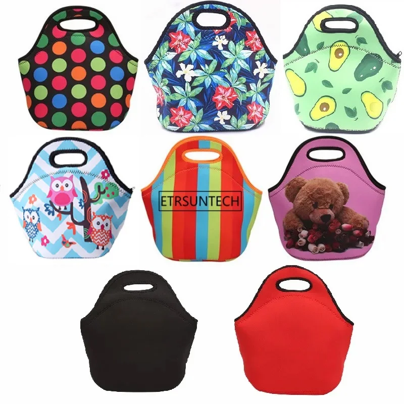 1Pack Universal Polka Dots Stripe Bear Insulated Lunch Tote Bag Cooler Box Neoprene lunchbox baby Waterproof Handbag Case