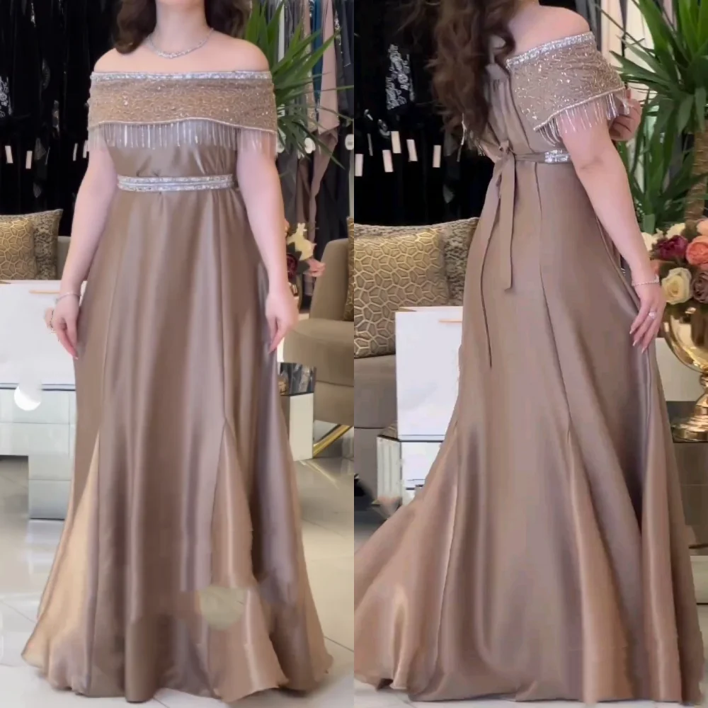 

Customized Exquisite High Quality Sparkle S Sequined Beading Engagement A-line Boat Neck Bespoke Occasion Gown Long Dresses