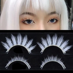 2 Pairs/Set 3D White Eyelashes Clear Band Snow Color Eye Lashes Cosplay Halloween Manga Lashes Makeup Up and Lower Bottom Lashes