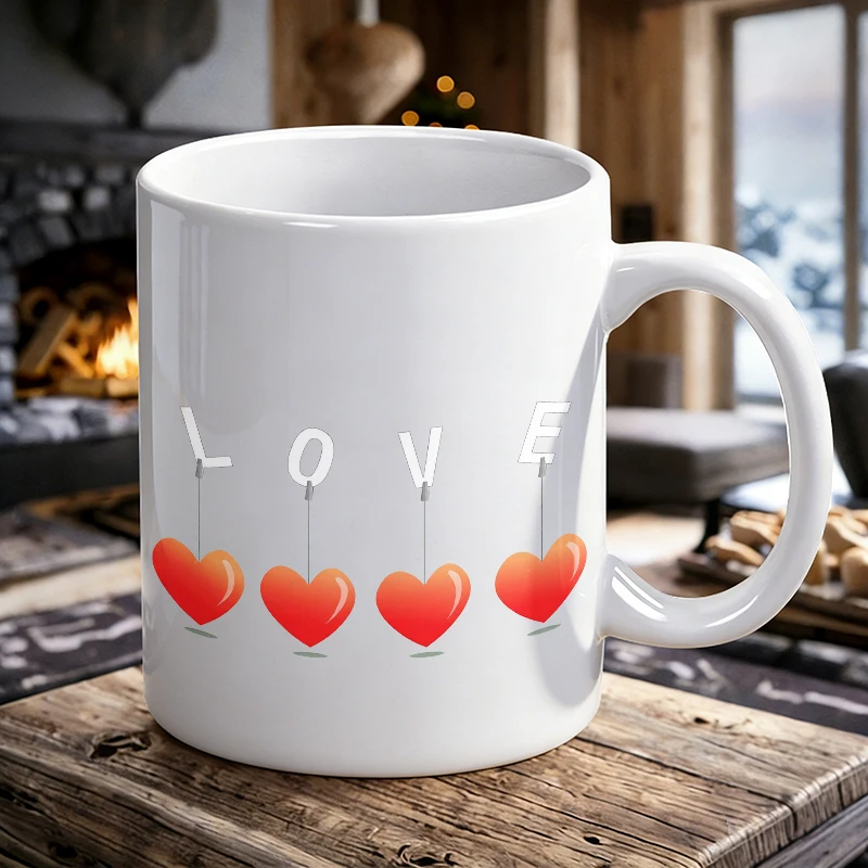 

1PCS Simple LOVE Heart Ceramic Cup, Coffee Cup, Milk Cup, Office Tea Cup, Drinking Cup, Does Not Fade, Gift for Friends