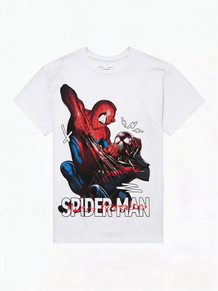 تي شيرت مارفل 2026 موضة جديدة مارفل سبايدر مان مايلز كوميك طباعة موضة عالية الجودة للجنسين بأكمام قصيرة كاجوال مقاس كبير