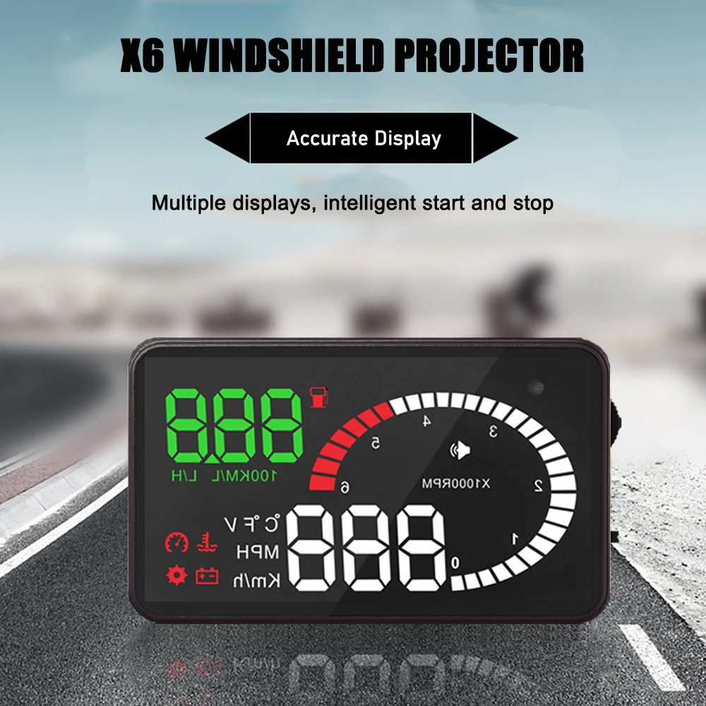 

Windshield Speed Projector X6 OBD2 HUD Head Up Display On-board Computer Water Temp Voltage and Fuel Consumption Alarm System