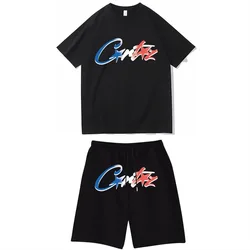 Small Uninhabited Island Color Letter Printed Street Men's and Women's Y2K Short Sleeve T-Shirt Shorts Set Men's and Women's