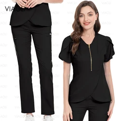 Hospital Nurse Doctor Nursing Uniform Women Fashion V-neck Beautician Straight Pants Suit Pharmacy Work Clothes Medical Uniforms