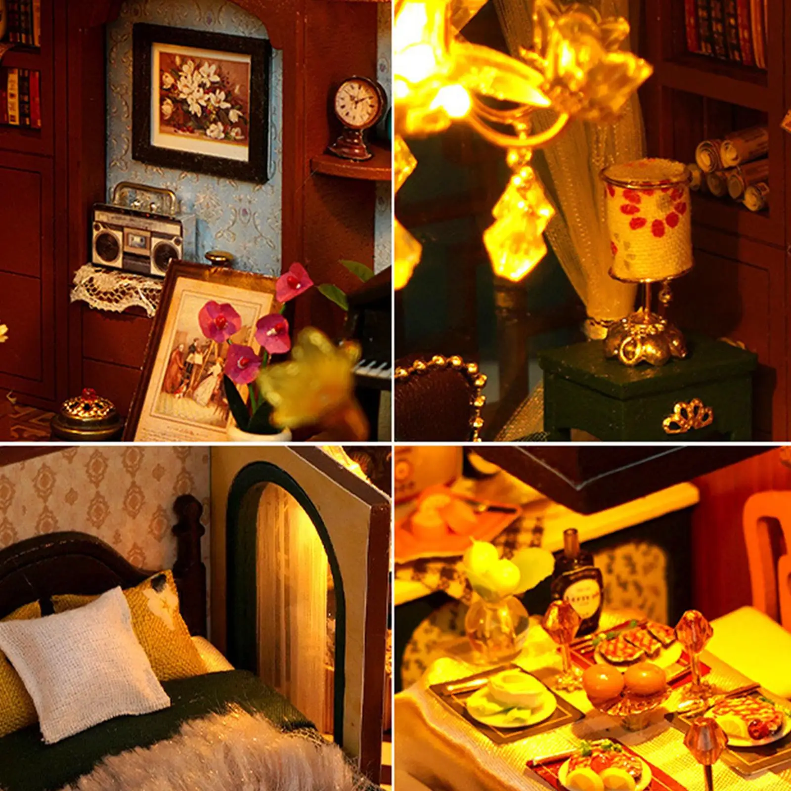 

Miniature Dollhouse Kits Doll House Model with Furniture and Light with