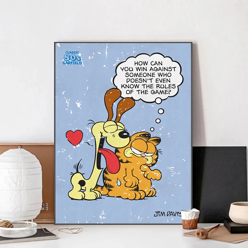 Classic 80s Garfields Quotes Funny Cartoon Posters and Prints Canvas Printing Wall Art Picture for Children Room Home Decor Gift