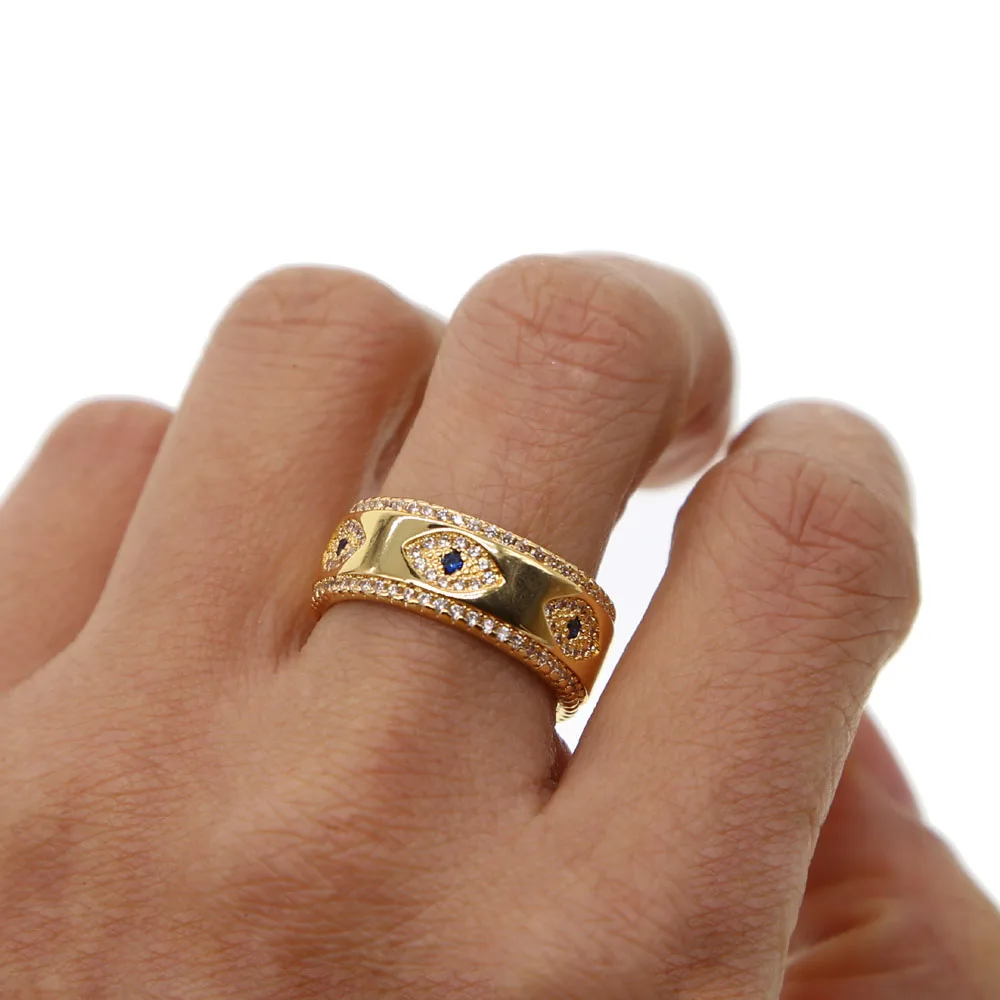 2026 High Quality Gold Color Evil Eye CZ Band Wide Engagement Ring For Women Dainty Fashion Stacking Stack Midi Finger Jewelry