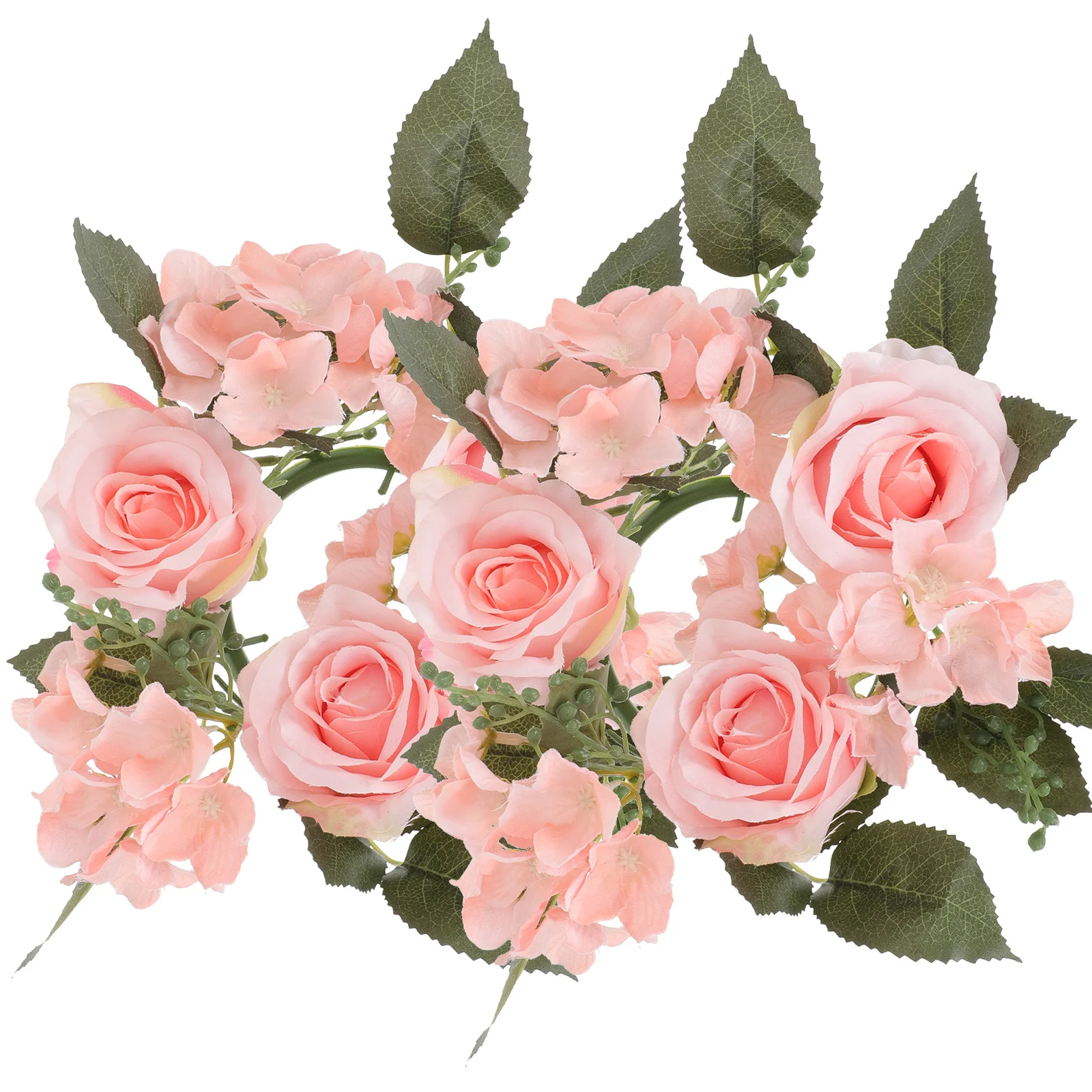 

2Pcs Artificial Rose Flower Wreath Wedding Rings Decorative Tabletop Centerpiece Party Banquet Home Spring Wreath