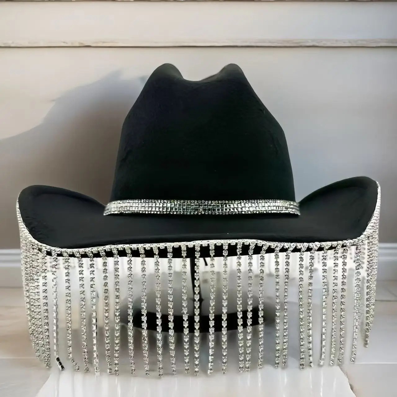 HongLuan Black Luxury Costume Hat Adult, Disco Cowboy Hats Rhinestone for Woman, Cowboy Cosplay Female Accessories & Cowgirl Cap