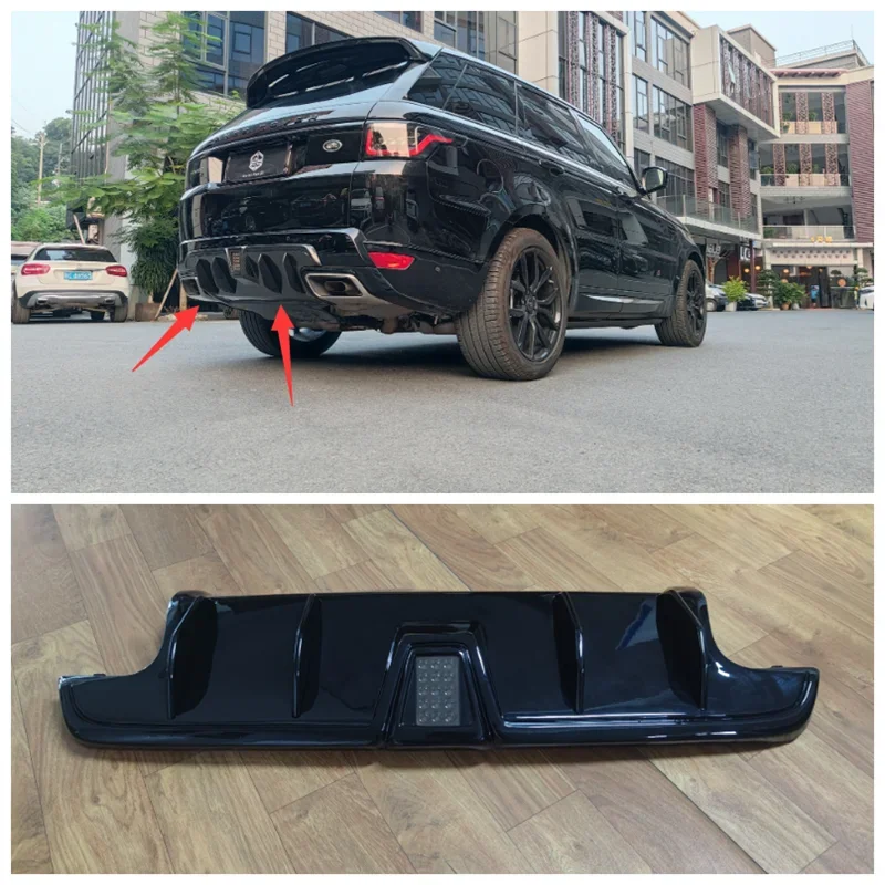 For Land Range Rover Sport 2018 2019 2020 2021 2022(with LED light) ABS Black Rear Trunk Diffuser Bumper Lip Spoiler Splitter