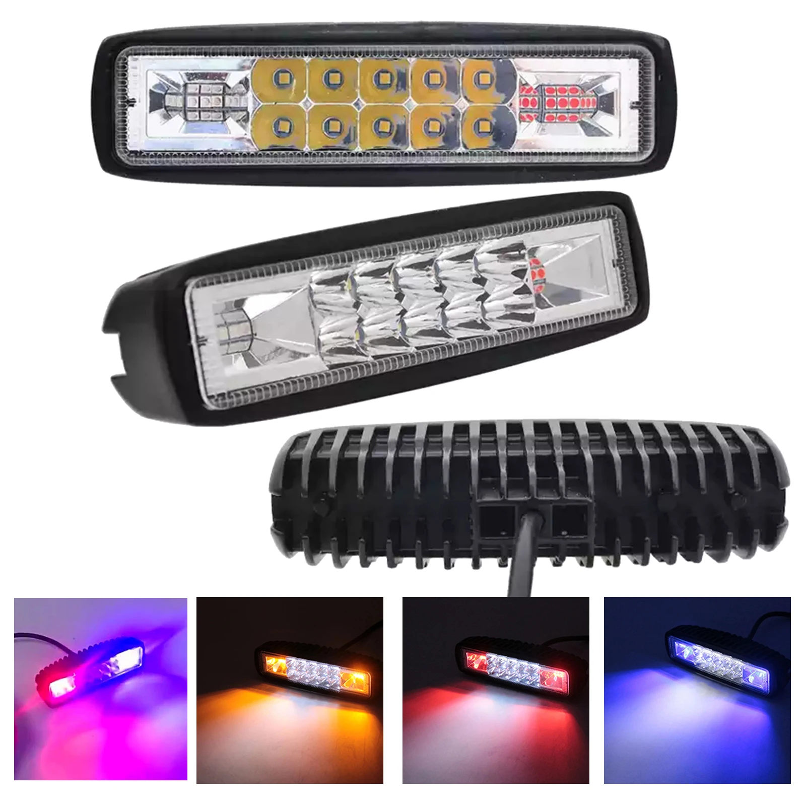 6 Inch Off-road LED Light Bar Dual Color White Amber Blue Red Spot Flood Warning Strobe LED Work Lamp For Truck ATV SUV 4X4 UTV