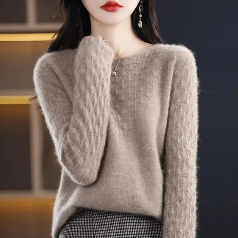 New 100% Merino Wool Women\'s Sweater O-neck Pullover Spring Autumn Cashmere Knitwear Basic Female Long Sleeve Wool Clothing Top