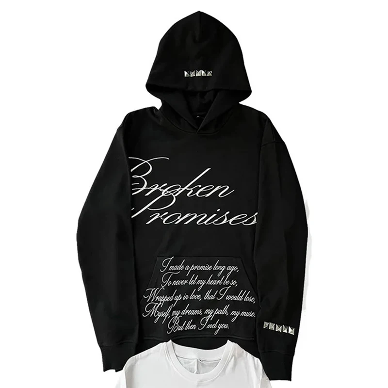 سترة بغطاء للرأس جديدة للجنسين للخريف والشتاء بسيطة للاستخدام اليومي ومتعددة الاستخدامات وطباعة إنجليزية عصرية ومتعددة الاستخدامات