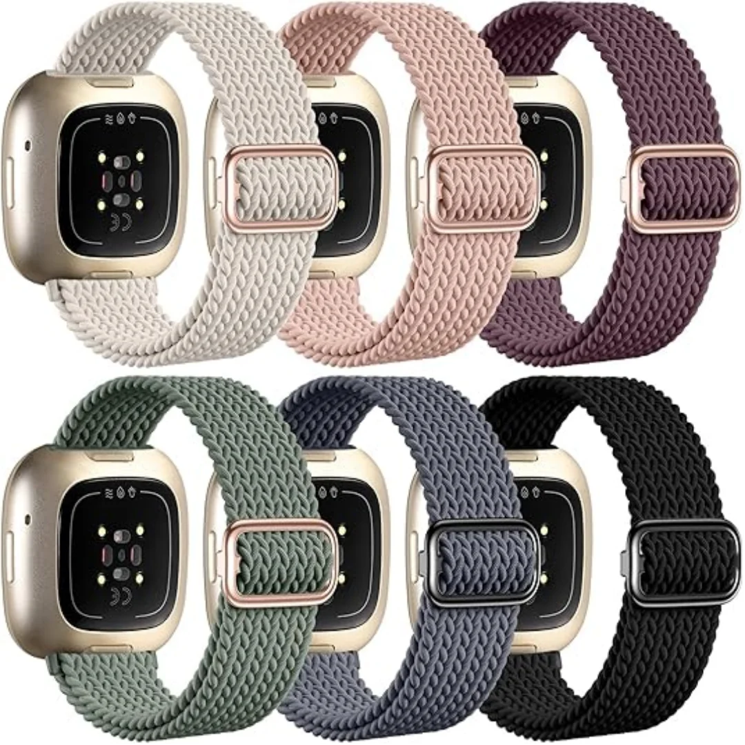 6-teiliges weiches, atmungsaktives Sportarmband für Fitbit Versa 3/4 & Sense/2 – verstellbarer Riemen für Männer/Frauen
