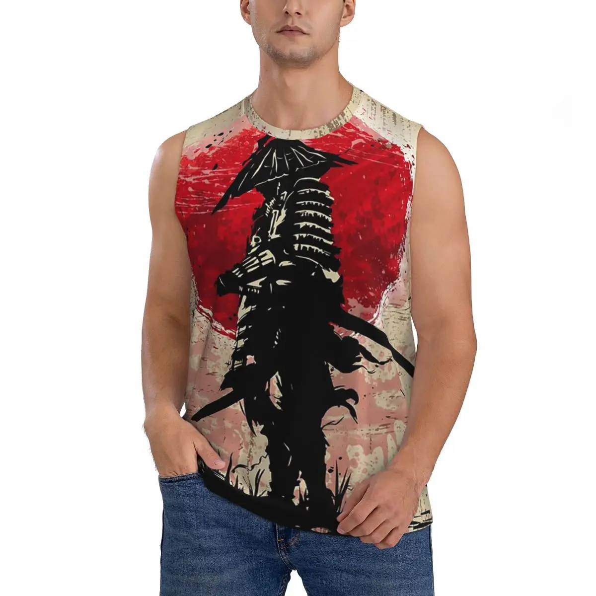 Japanese Art Samurai Fighter Bushido Men Sleeveless Tank Tops Quick Dry Breathable Gym Fitness Running Summer Casual Sport Vest