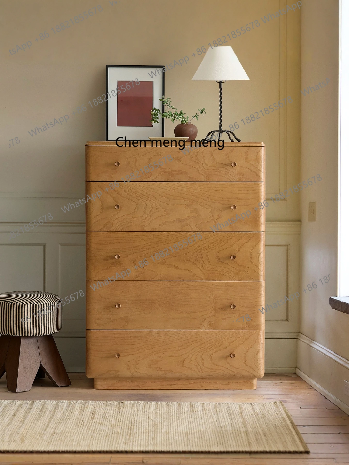 

Medieval solid wood chest of drawers ash wood light brown locker bedroom storage cabinet