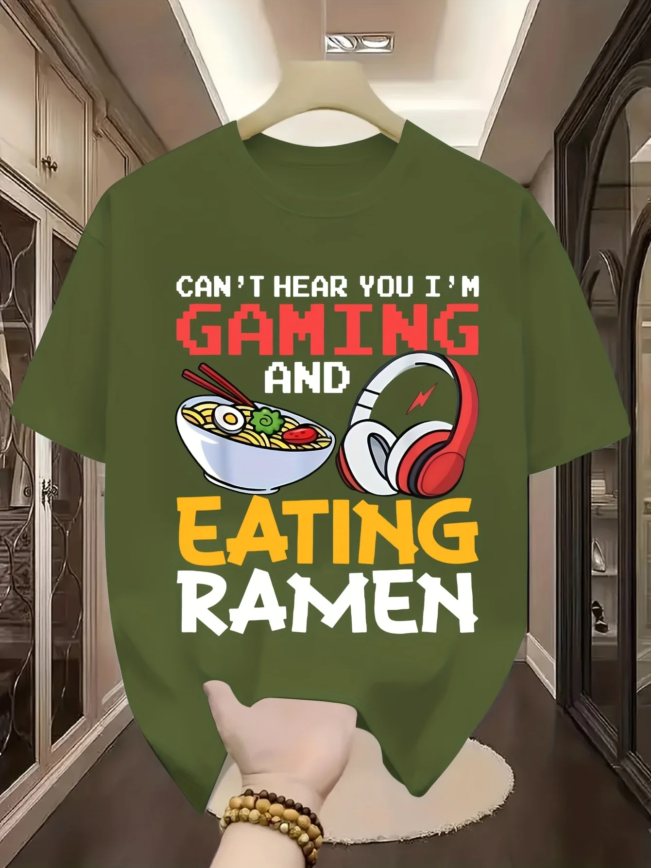 Funny Gamer T-Shirt - 'Can't Hear You, I'm Gaming & Eating Ramen' Design - Unisex Casual Streetwear Tee for Men & Women - Black with Colorful Print - Perfect for Summer Outings, Summer Tshirt | Gamer Gift Item | Medium Stretch Fabric