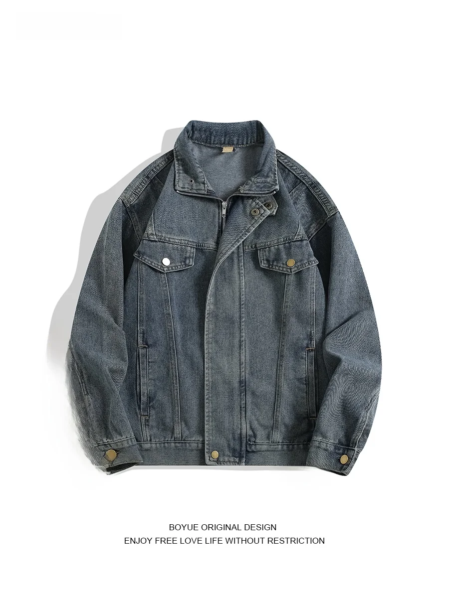 

Мужская джинсовая куртка Boyue American Street Sle Waed на молнии, повседневная, больших размеров, для мотоциклистов, весна-осень-зима