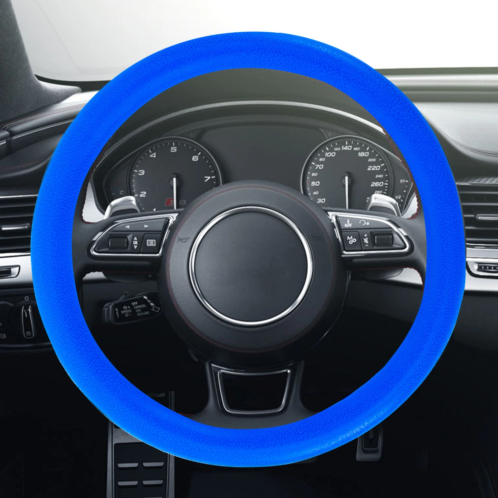 Universal Car Silicone Steering Wheel Cover(Dark Blue) Auto Accessory--Three-Dimensional Embossed Contact