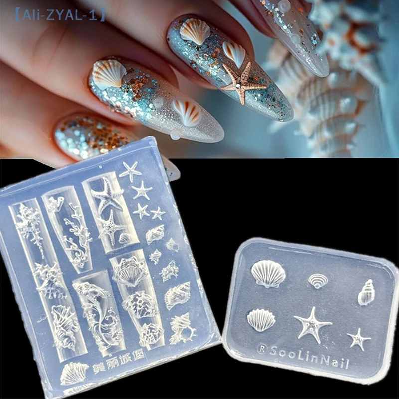 【ZYAL-1】Nail Art Zachte Siliconen Mal Shell Conch Mallen 3D Siliconen Gesneden Oceaan Stijl DIY Nail Design Sjabloon Nagel Accessoires